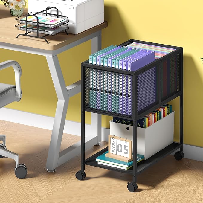 Sbanmao Rolling File Cart, Mobile File Cabinet with Wheels Hanging Files, Metal Hanging File Folder Cart File Organizer Fit Letter Size for Home Office, Black (Patent Pending)
