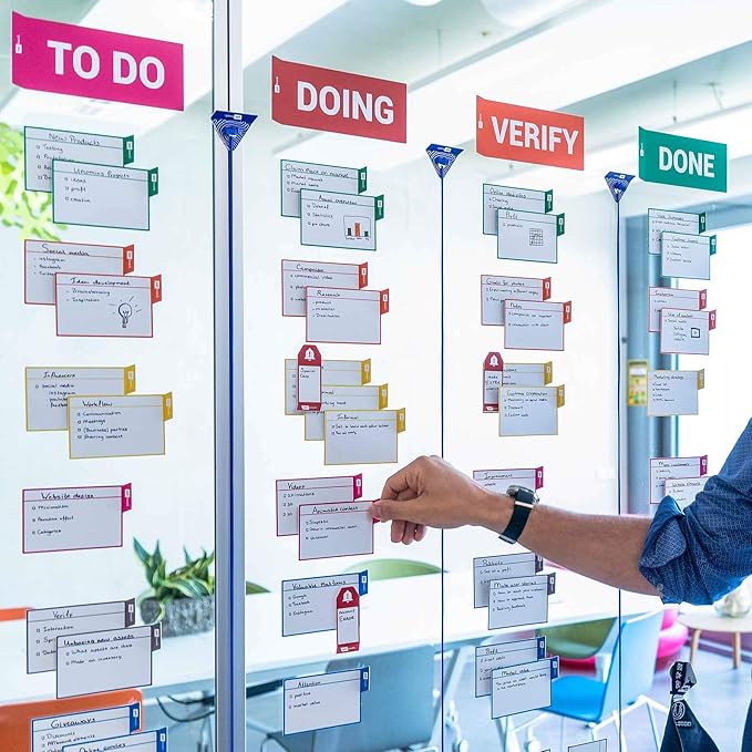 PATboard Scrum Board and Kanban Board - 16 Task Cards Medium - with nanocups® for Glass - Mint Green