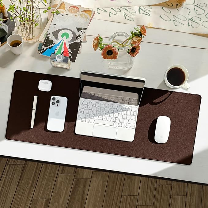 Reniteco Waterproof Large Gaming Mouse Pad with Durable Stitched Edges, Non-Slip Rubber Base, Grainy Jacquard Mouse Mat Desk Pad for Home Office Gaming, 31.5''x11.8''x0.12'', Matte Brown