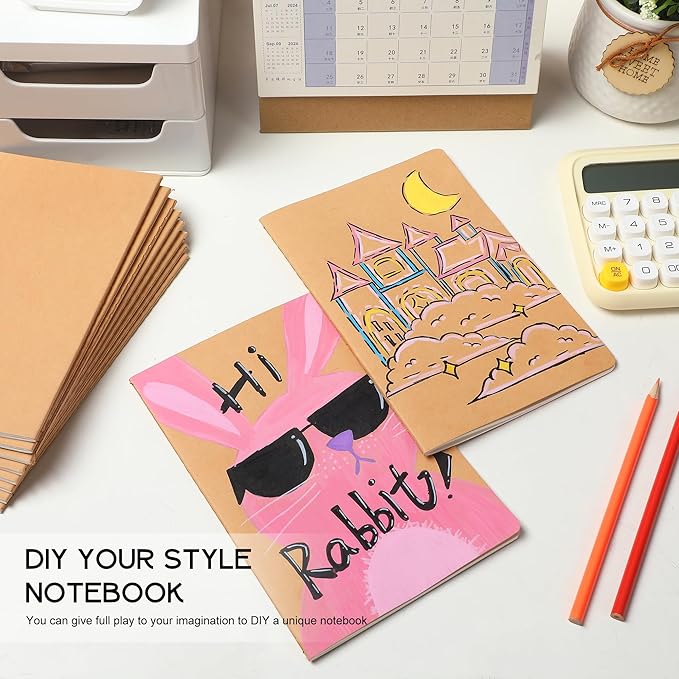 miikoul 12 Pack A5 Kraft Paper Notebook Lined Journal Bulk, 8.3 X 5.5 Inch, 60 Pages/30 Sheets, 80gsm, Travel Notebook Notepad for Adult, Students, Gift, Office, Back to School Supplies