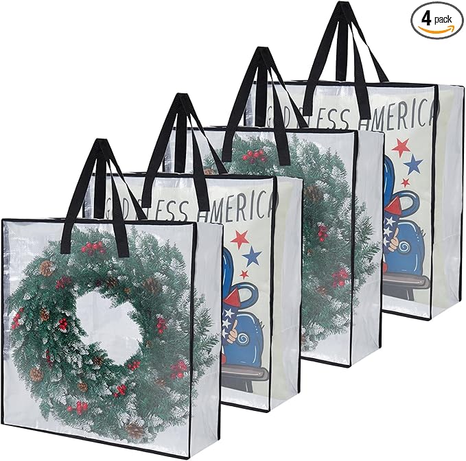 PWRSC 4-Pack Clear Heavy Duty Moving Bags and Storage Bags, 25 Gallon Large Moving Boxes Alternative for Wreath Storage Container, Under Bed Storage, Stadium Events, and College Moving Supplies