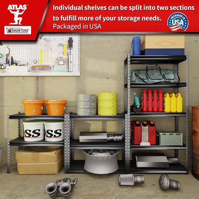 Shuntong The Atlas 30" W Laminated Heavy Duty Metal Shelving Unit 2000 Lbs Boltless Garage Storage Shelves Utility Rack Shelf Warehouse Pantry Shed 30" W x 12" D x 60" H, Black