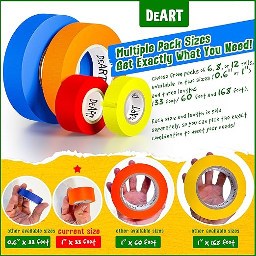 Colored Masking Tape 12 Pack 1 inch Color Painters Tape for Arts & Crafts Labeling, Coding, Art Supplies, Whiteboard Tape, Craft Supplies DIY Classroom School Wire Management Scrapbook Decoration