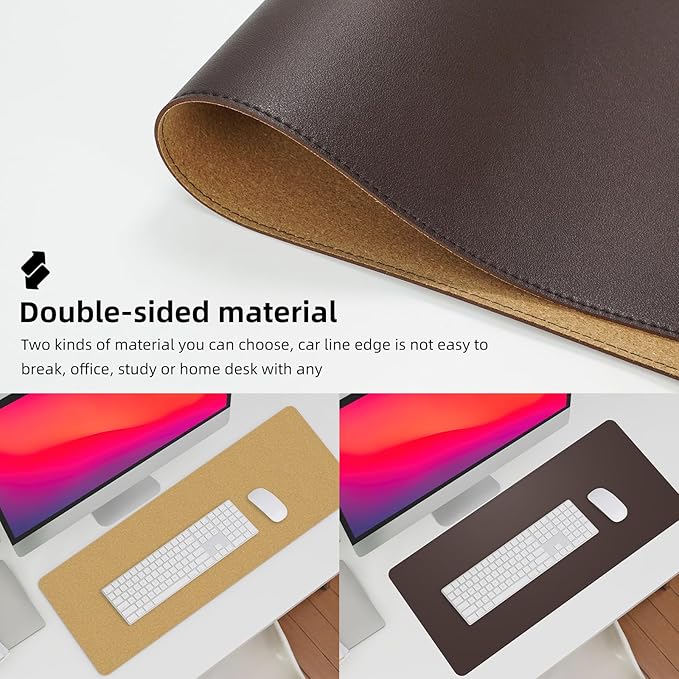 Leather Double-Sided Desk Pad - Large Mouse Pad,Desk mat & Waterproof Blotter for Office & Home (Coffee 23.6in*13in)