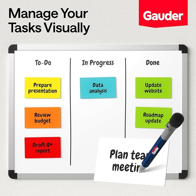 GAUDER Magnetic Labels Writable - Reusable Magnet Tags for Whiteboard, Chalkboard, Kanban Board and Refrigerator - Magnet Cards with Marker (30 Pack - 4.7 x 2.75 Inches)