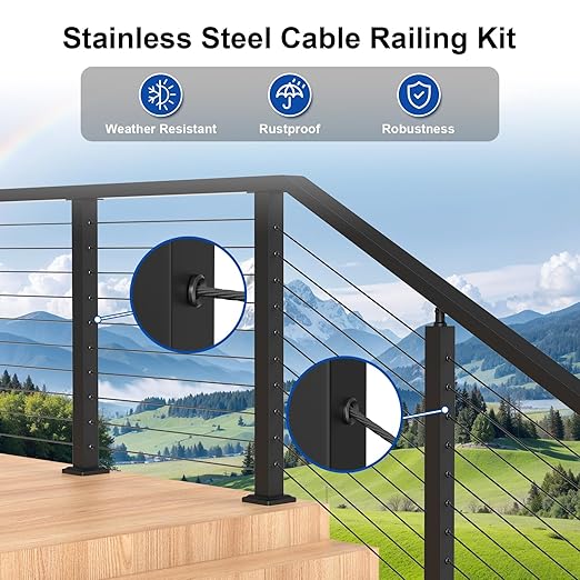 BLIKA 20Pack Black Cable Railing Adhesive Sleeves for 1/8" 5/32" 3/16" Wire Rope Cable, T316 Stainless Steel, 2.8mm Thickness Cable Railing Protector Adhesive Sleeves for Deck Stair Cable Railing Kits