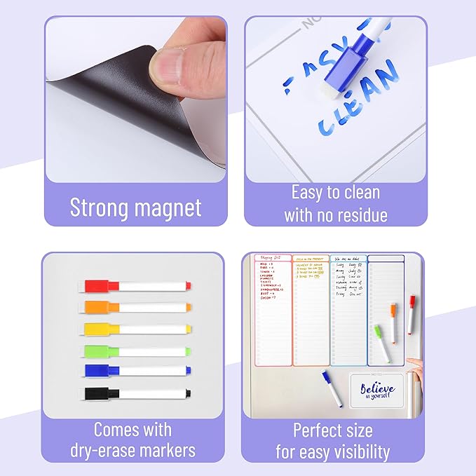 Mr. Pen- 4" x 12" Magnetic Dry Erase to Do List, 11 pcs, Neon Style, 4X Dry Erase to Do List White Board, 6X Colorful Whiteboard Markers and 6" x 4" Magnetic Whiteboard Note