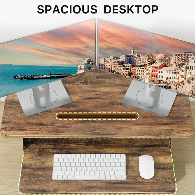 JOY worker Standing Desk Converter, 32" Wide Height Adjustable Sit Stand Up Desk Riser with Keyboard Tray, Desktop Workstation Riser for Home Office Computer Laptop, Particle Board, Rustic