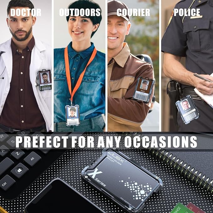LIUGX Carbon Fiber Badge Holder, ID Card Holder with Metal Clip - Heavy Duty Portable Wallet (Holds 1to 4 Cards),for Office Police Worker Outdoor, White