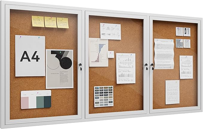 72"x36" Lockable Enclosed Bulletin Board, Outdoor Cork Weather-Resistant Aluminum Frame Notice Board, Wall Mounted Display Case Acrylic Doors for School,Office,Silver Frame w/Cork