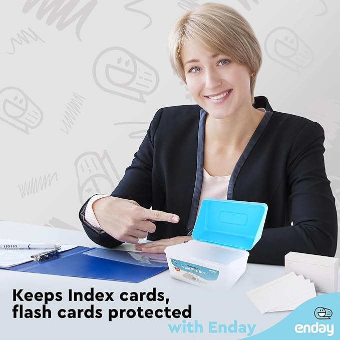 Enday Index Card Holder, 3x5 Note Flash Card Organizer Case, Stackable Index Card File with flip top, Recipe Purple, Red, Green, Blue, Grey, Pink Holder, Holds 250 Cards, Multicolor (6 Pack)