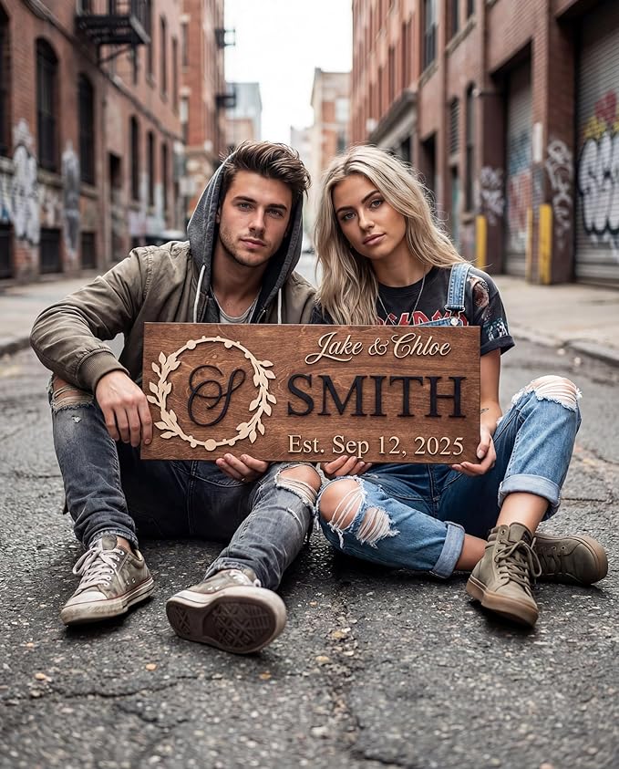 Custom Family Name Sign | Personalized Wooden Wedding Gift | Rustic Last Name Wood Plaque | Established Date Sign |Аnniversаrу (Smith Style)