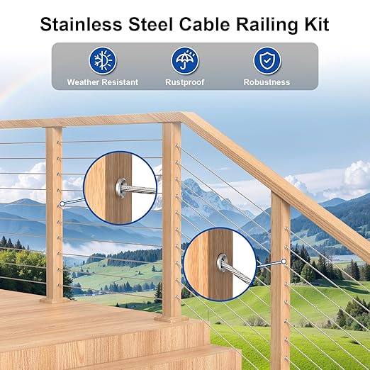 BLIKA 20Pack Cable Railing Adhesive Sleeves for 1/8" 5/32" 3/16" Wire Rope Cable, T316 Stainless Steel, 2.8mm Thickness Cable Railing Protector Adhesive Sleeves for Deck Stair Cable Railing Post Kits