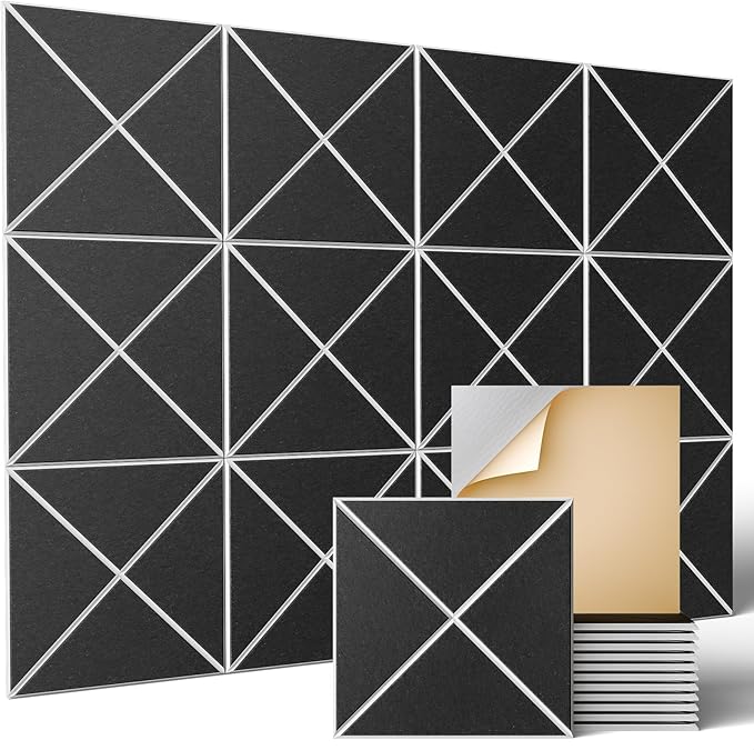 Sonicism 20 Pack X-Lined Acoustic Panels with Self-adhesive, 12"X12"X 0.4" Sound Proof Foam Panels, High Density Decorative Sound panels, Soundproof Wall Panels for Home Office (WhiteBase+BlackFace)