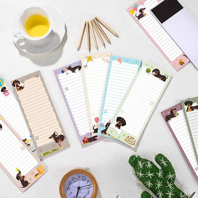 Gersoniel 12 Packs Magnetic Notepads for Refrigerator Monthly Grocery Magnetic List Set to Do List Pads Back Memo Notepad 9 x 3.5 Inches for Fridge Kitchen Shopping Grocery(Mixed Color,Dachshund)
