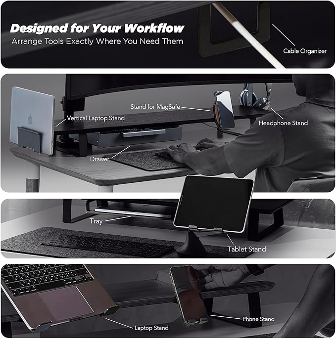ULTRARM Moodular Add-ons Storage Tray [Accessory Only - Requires Moodular Wooden Monitor Stand Slide Rails for Use] Black MSA-TR