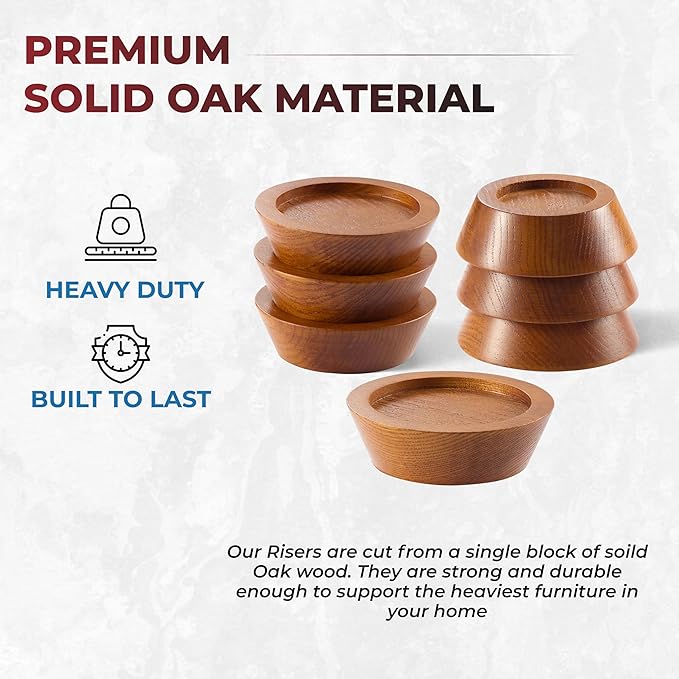 Bed Risers, Furniture Risers (Set of 8-Height 1") Can be Adjusted to 2'' 3''or 4'', Lifts Furniture Risers, Solid Natural Wood Risers, Non-Slip Recessed Hole (Light Brown Color)