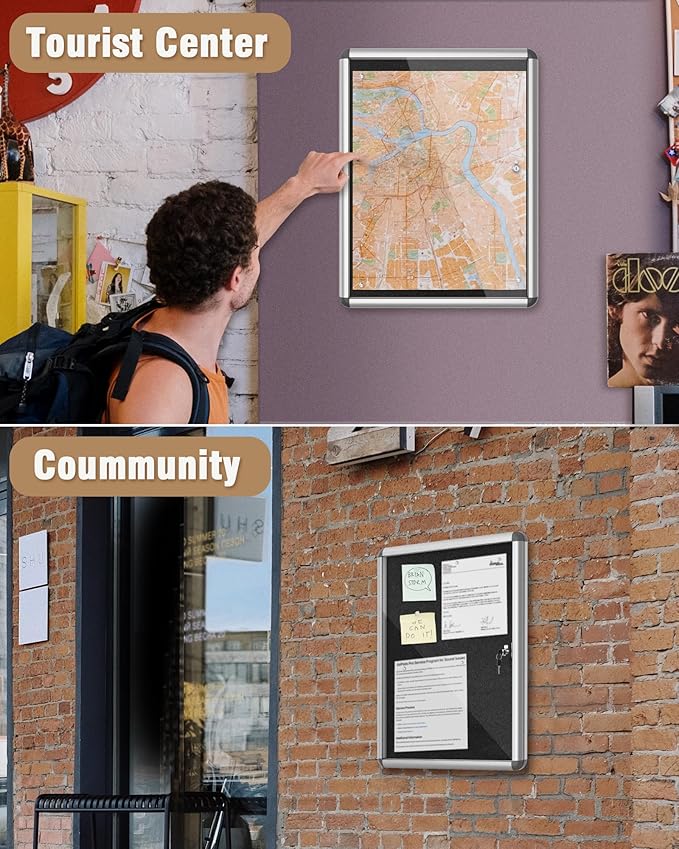 Mifuro 26"x20" Enclosed Bulletin Board, Lockable Weather-Resistant Aluminum Cork Noticeboard for School & Office, Silver Frame w/Black Flet