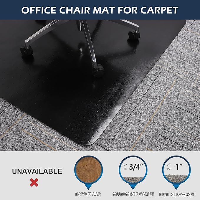 SALLOUS Chair Mat for Carpeted Floors, 46" x 60" Heavy Duty Chair Mat for Carpet, Vinyl Floor Mat with Grips, Carpeted Floor Protector Rolling Computer Desk Mat for Home Office (Black)