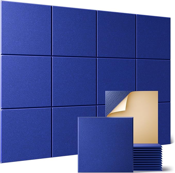 Sonicism 12 Pack Acoustic Wall Panels with Self-Adhesive, 12" X 12" X 0.4" Sound Proof Foam Panels, Decorative Soundproof Wall Panels, Sound Proof Absorbing Tiles for Home & Offices, Blue