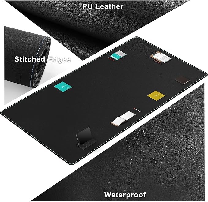 CENNBIE MAX220 86.6" x 39.4" Leather Desk Mat Protector, Extra Large Leather Desk Pad for Full Desk - XXL Super Large Mouse Pad (Black)