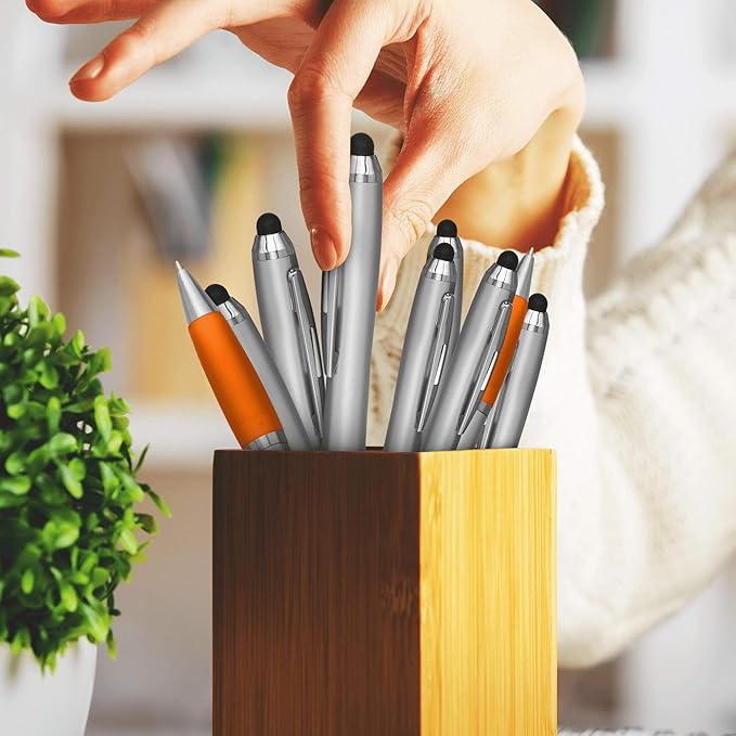 DISCOUNT PROMOS Stylus Ballpoint Pens Set of 10, Bulk Pack - Black Ink, Great for Office, School, Business, Tradeshows, Events - Orange