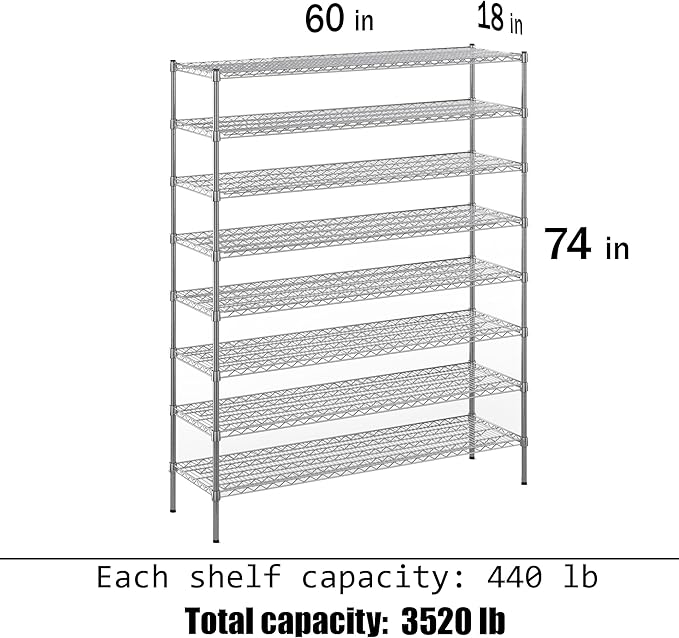 Regal Altair 18" Deep x 60" Wide x 74" Height Wire Shelving Kit | 8-Tier | NSF Commercial Storage Rack Unit