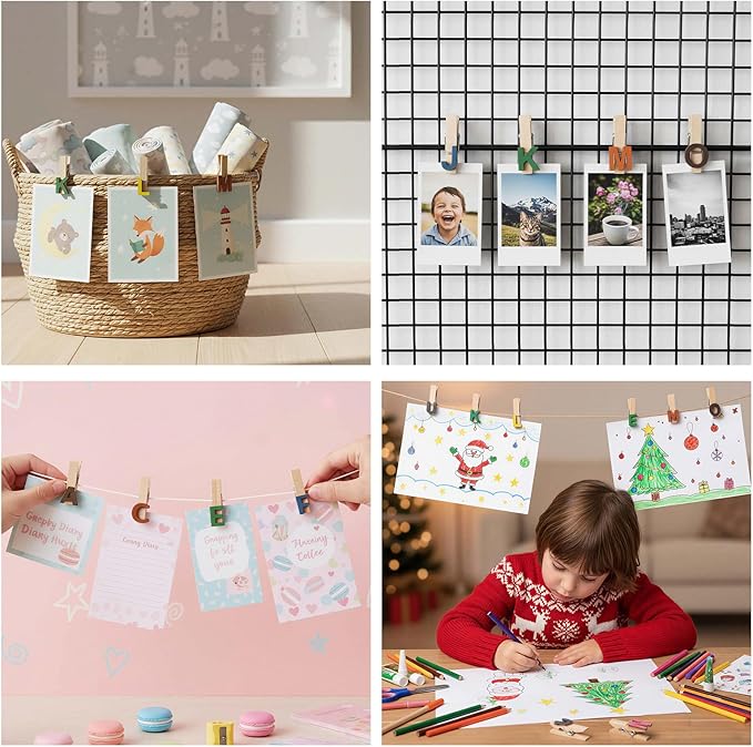 Byvood 70 Pcs Alphabet & Number Push Pins with Wooden Clips – Colorful Letter A-Z & 1-9 Thumb Tacks for Cork Board, Bulletin Board, Classroom Decor, Office Supplies