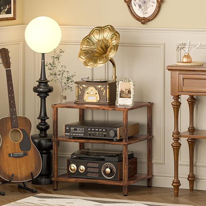 3-Tier AV Media Player Stand, brown Stereo Cabinet, Modern Stereo Cabine,Game Console Shelf,Wooden TV Stand,Multifunctional Entertainment Center, Suitable for Home, Conference Room, Game Studio
