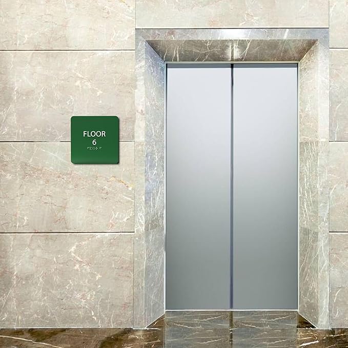 Khaki w/Black ADA Floor 6 Sign with Braille – Made from Durable Acrylic and Ready to Mount