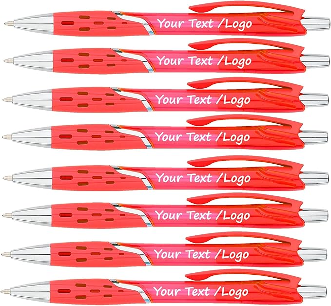 SyPen Personalized Ballpoint Pens With your Custom Logo or Text-300 Pack Bulk-for Businesses, Parties, and Events, Custom Printed, Vivid Colored Translucent Barrel, Click Pens, Black Ink, Red Pens