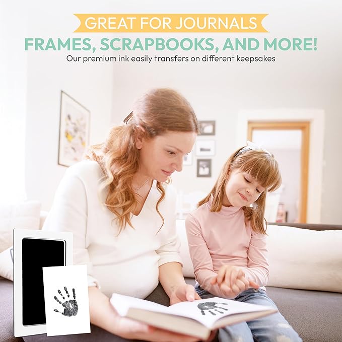 Large Clean Touch Ink Pad for Baby Handprints and Footprints – Inkless Infant Hand & Foot Stamp – Safe for Babies, Doesn’t Touch Skin – Perfect Family Memory or Gift, Black Print Kit by Tiny Gifts
