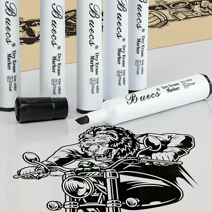 Buecs Black Dry Erase Markers, Low-Odor, 80 Count, Chisel tip, Perfect for Writing on Whiteboards, Dry-Erase Boards, Glass, School Office Supplies