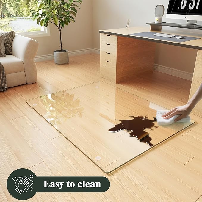 Koonmi Tempered Glass Chair Mat for Hardwood Floors & Carpets, 46" x 46“ Transparent Heavy Duty Office Floor Protector with Noise-Free Gliding Shatterproof for Home Office Desk