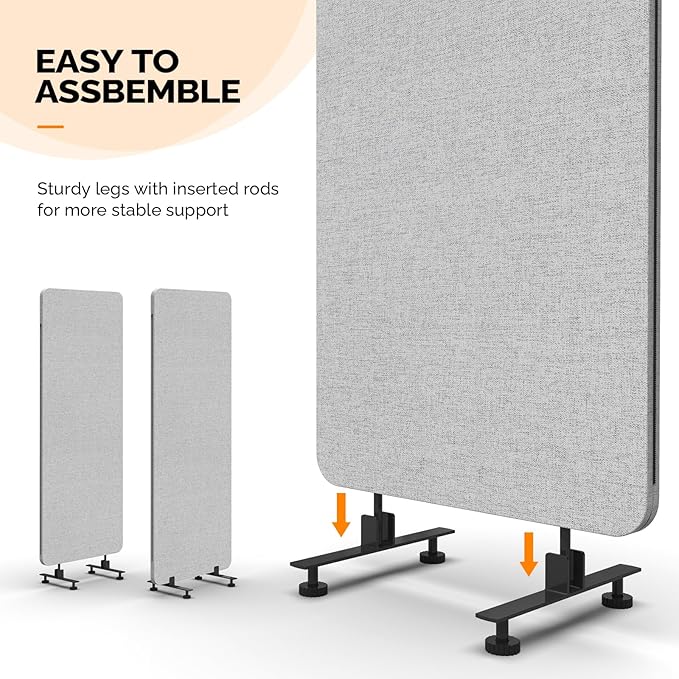 VINGLI Room Divider Screen, Freestanding Privacy Partition Wall, Zipper Connected Panels with Wheels, Office Space Separator (Light Gray, 1 Panel)