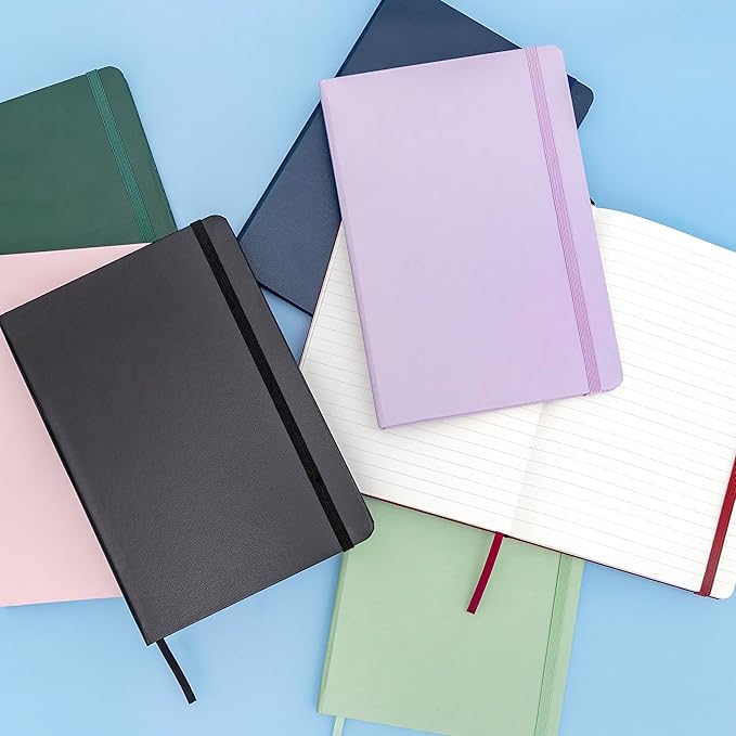 PAPERAGE Lined Journal Notebook, 3 Pack, (Burgundy, Light Grey, Navy), 160 Pages, Medium 5.6 in x 8 in - 100 GSM Thick Paper – Hardcover Journaling Notebook for Work, School & Note Taking