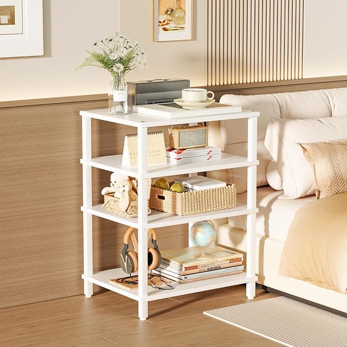LELELINKY 4-Tier AV Media Player Stand Set of 2, White Stereo Cabinet, Wooden TV Stand,Game Console Shelf, Multifunctional Entertainment Center, Suitable for Home, Conference Room, Game Studio