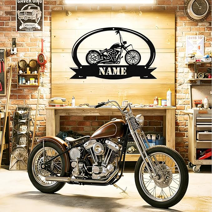 Custom Motorcycle Metal Sign Personalized Biker Name Signs Custom Garage Motorbikes Wall Art Motorcycle Sign Men Room Decor Gifts for Men Husband Rider