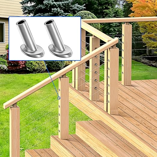 BLIKA 40 Pack 25 30 35 Degree 1/8" to 3/16" Angle Beveled Protector Sleeves for Stair Cable Railing, T316 Stainless Steel, Cable Railing Hardware Kit 30 Degree Angle Protector Sleeves for Wood Post