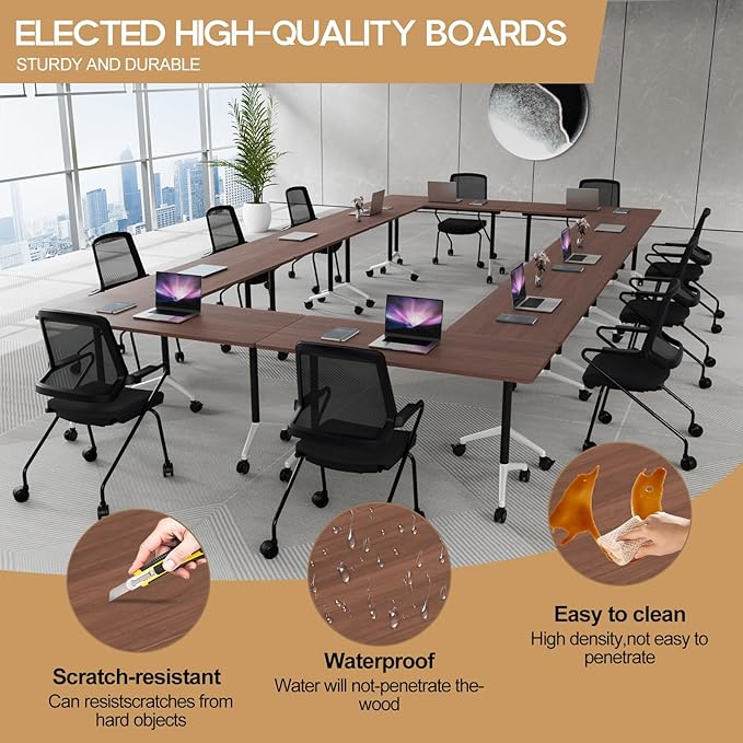 Folding Conference Table 4ft 5ft, Foldable Office Meeting Desk for 6 People, Multiple Sizes Colors Mobile Conference Room Table for Training Room School Business Furniture (6, Walnut, 55in)
