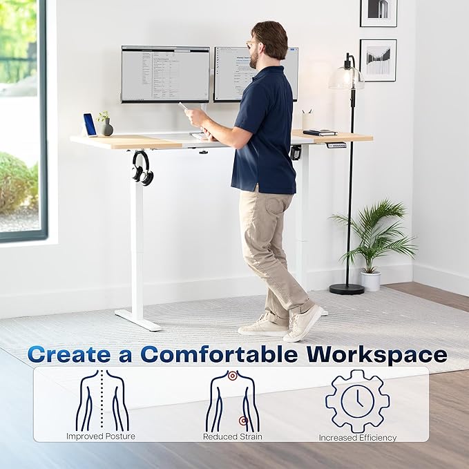 VIVO Electric 71 x 30 in Standing Desk, Memory Height Adjustment, 1B Series, Holds 220 lbs, White and Light Wood Top, White Frame, DESK-KIT-1W7WC