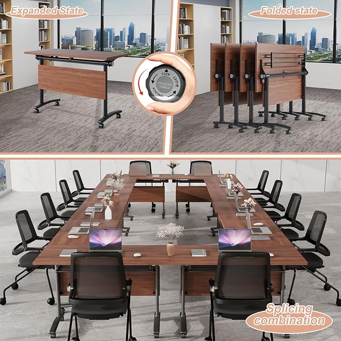 Conference Table Flip Top Mobile Conference Room Tables,Folding Conference Table with Wheels,Large Meeting Training Seminar Table Saving Space for Office Classroom(10D,55.1'')