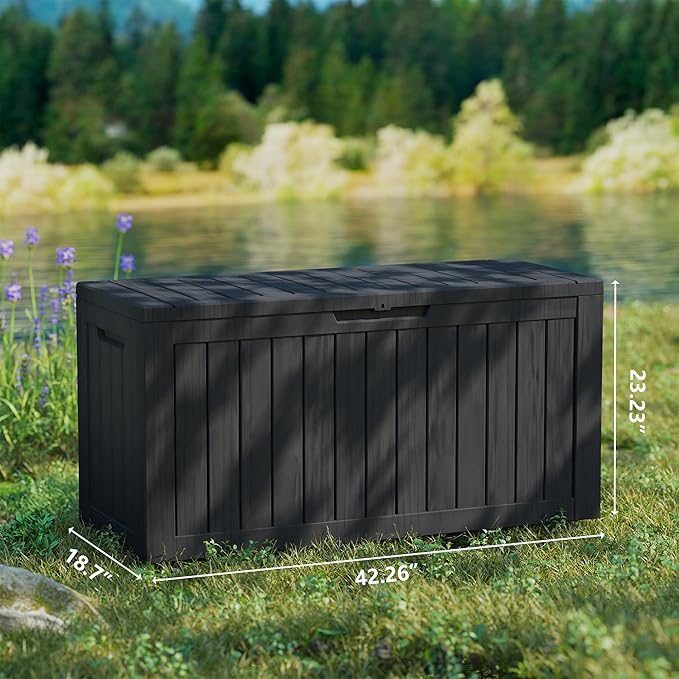 Yardgrace 80 Gallon Outdoor Storage Box Waterproof, Resin Deck Boxes with Lockable Lid & UV-Resistant for Patio, Pool, Garden Furniture Cushions & Accessories, Black