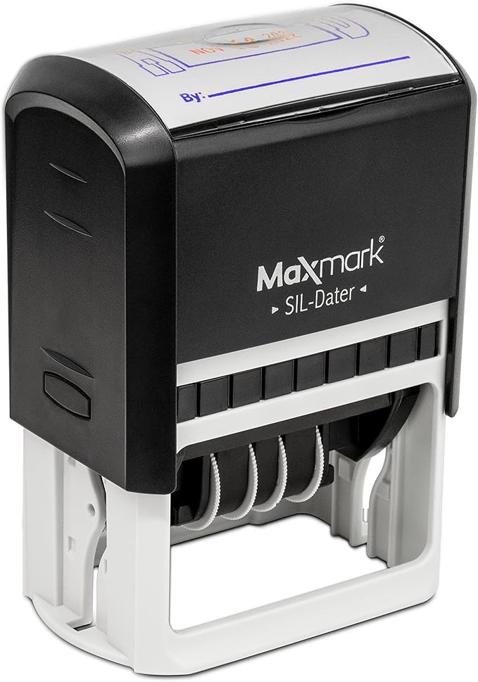 MaxMark Large Self-Inking Rubber Date Office Stamp with Received Phrase & Date - Blue Ink, 12-Year Band - Style 5