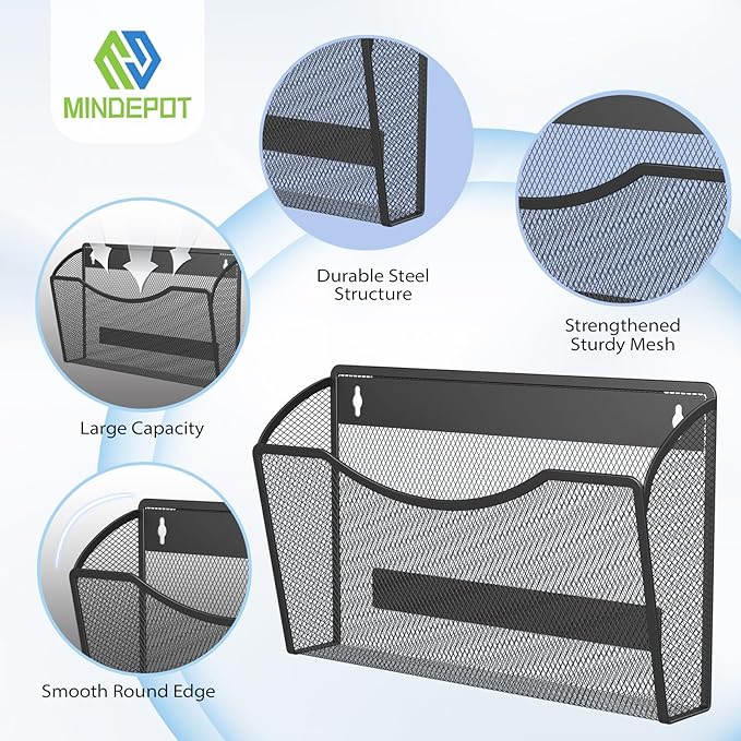 MINDEPOT Magnetic Wall File Organizer,Hanging Wall Mounted File Folder Binder Holder Mail Organizer for Office,Home and School Supplies