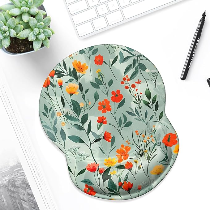 ITNRSIIET Ergonomic Mouse Pad with Gel Wrist Support Small Wrist Rest Smooth Surface Non-Slip PU Base Comfortable Office Supplies Pain Relief, 8.7 x 7.2 inches, Beautiful Flowers