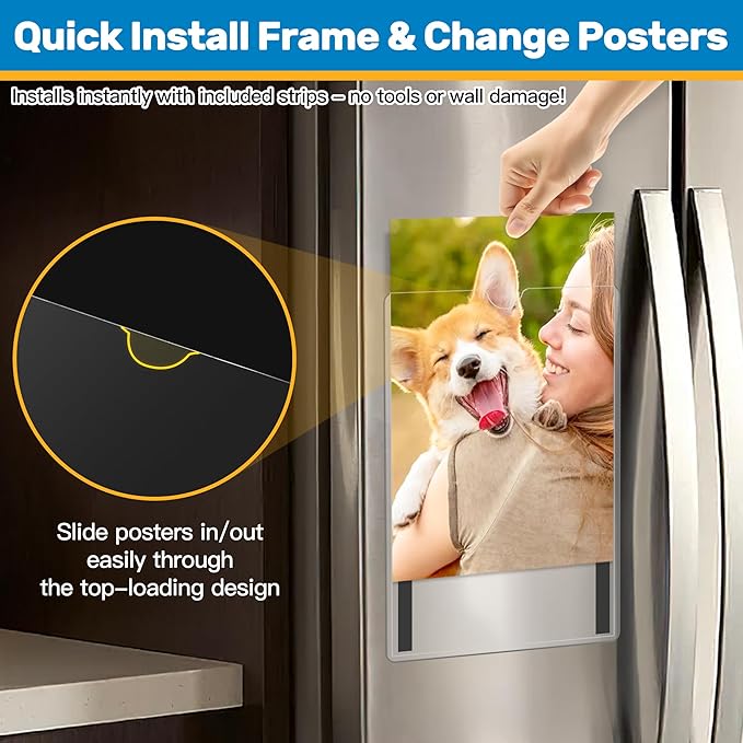 Magnetic Sign Holder 11 x 17 Adhesive Frame 5 Pack, Rigid Plastic Document Paper Holder with Magnet & Adhesive Strips, Wall Door Sign Holders Magnetic Frame for Office Home Store Restaurant