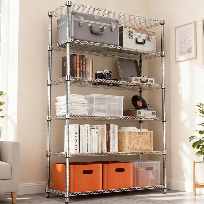 M MZG 6 Tiers Shelf 2100 lbs Steel Storage Shelving Utility Shelving Unit Steel Organizer Wire Rack for Home,Kitchen,Office,Garage Chrome 17.7" D x 47.2" W x 82.4" H