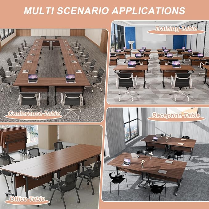 Conference Table Flip Top Mobile Conference Room Tables,Folding Conference Table with Wheels,Large Meeting Training Seminar Table Saving Space for Office Classroom(6D,61'')