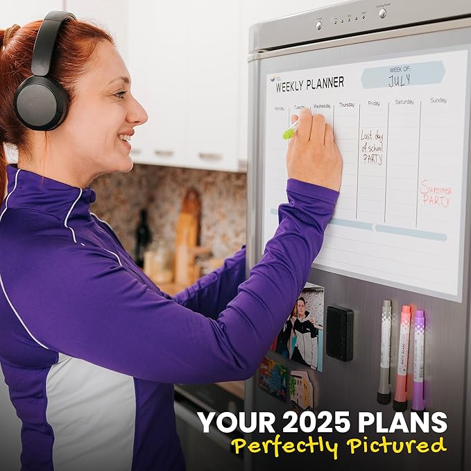 Magnetic Weekly Planner for Fridge - 17x12” Stain-Resistant Dry Erase Whiteboard Fridge Calendar with Large Writing Space for Schedules, Chores & Meals - Includes 4 Markers & Eraser